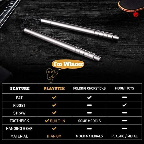 PlayStix: The 5-in-1 Titanium EDC Chopsticks & Fidget Tool