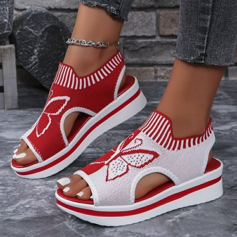 Women's Summer Breathable Knit Butterfly Sandals – Soft Cushioned Open-Toe Slip-On Shoes