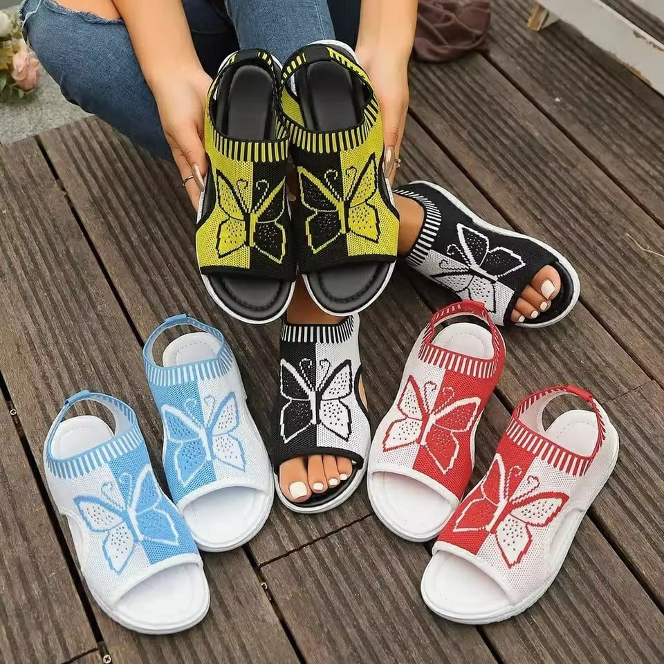Women's Summer Breathable Knit Butterfly Sandals – Soft Cushioned Open-Toe Slip-On Shoes